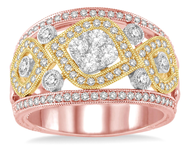 14kt Rose Gold Three Tone Diamond Fashion Ring