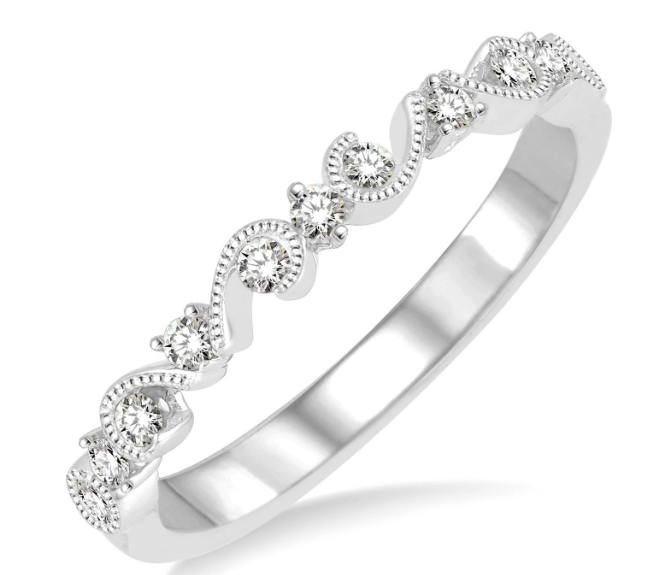 14kt White Gold Milgrain Open Swirl Diamond Anniversary Ring