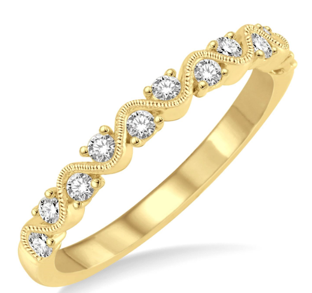 14kt Yellow Gold Milgrain Wave Diamond Anniversary Band