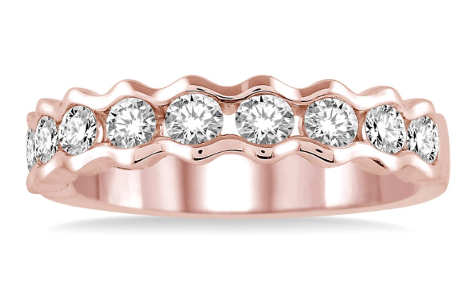 14kt Rose Gold Wave Channel Set Diamond Anniversary Band