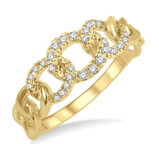 14kt Yellow Gold Curb and Cuban Diamond Fashion Ring