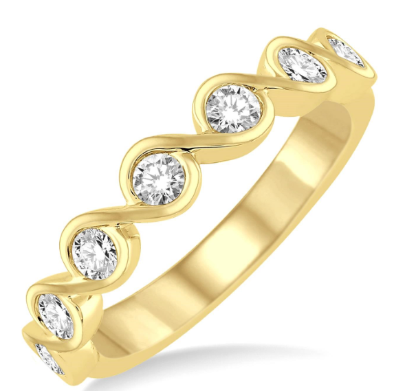 14kt Yellow Gold Bezel-Set Swirl Diamond Anniversary Band