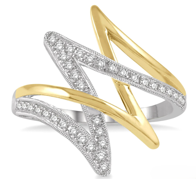 10kt White and Yellow Gold Interlocked Zig-Zag Diamond Fashion Ring