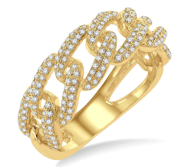 14kt Yellow Gold Free Form Cuban Diamond Fashion Ring