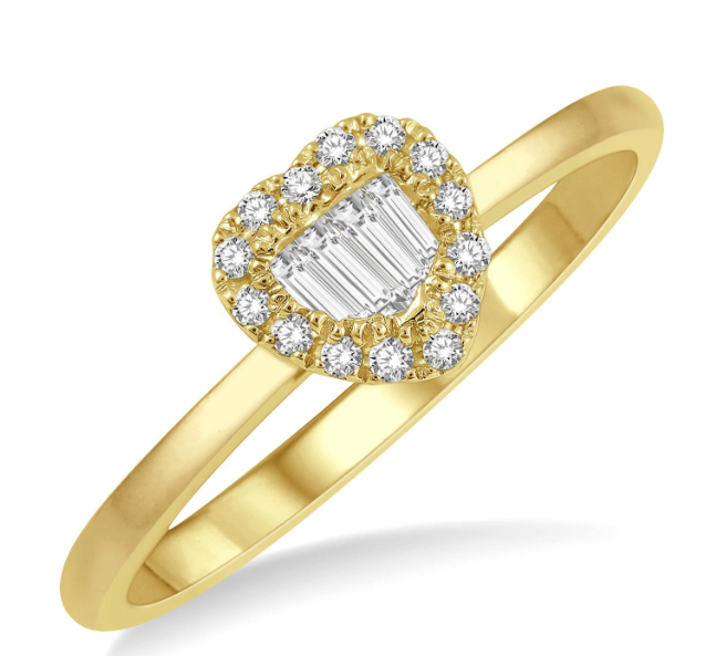 14kt Yellow Gold Heart Shape Halo Fusion Diamond Fashion Ring