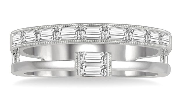 14kt White Gold Double Row East-West Baguette Diamond Fashion Ring