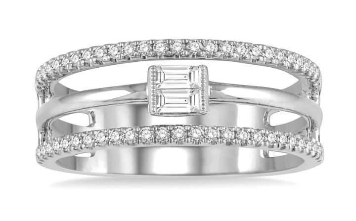 14kt White Gold Triple Row Channel-Set Center Diamond Fashion Ring