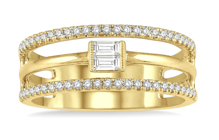 14kt Yellow Gold Triple Row Channel-Set Center Diamond Fashion Ring