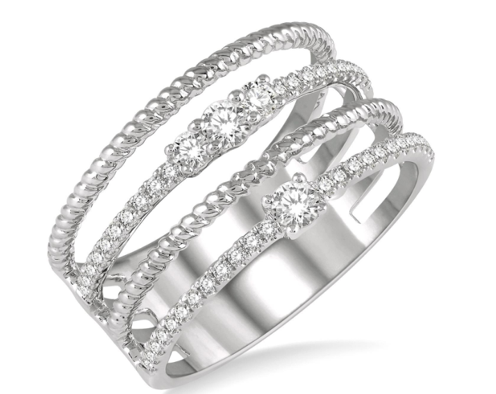 14k White Gold Multi-Row Contemporary Diamond Fashion Ring