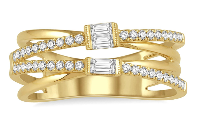 14kt Yellow Gold Criss-Cross Diamond Fashion Ring