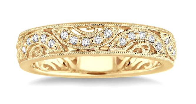 14kt Yellow Gold Milgrain Swirl Diamond Fashion Band