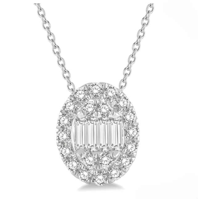 14kt White Gold Oval Shape Halo Fusion Diamond Pendant