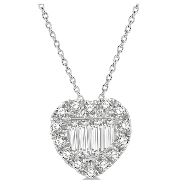 14kt White Gold Heart Shape Halo Fusion Diamond Pendant