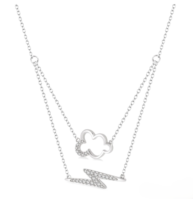 10kt White Gold Cloud & Lightning Layered Diamond Fashion Pendant