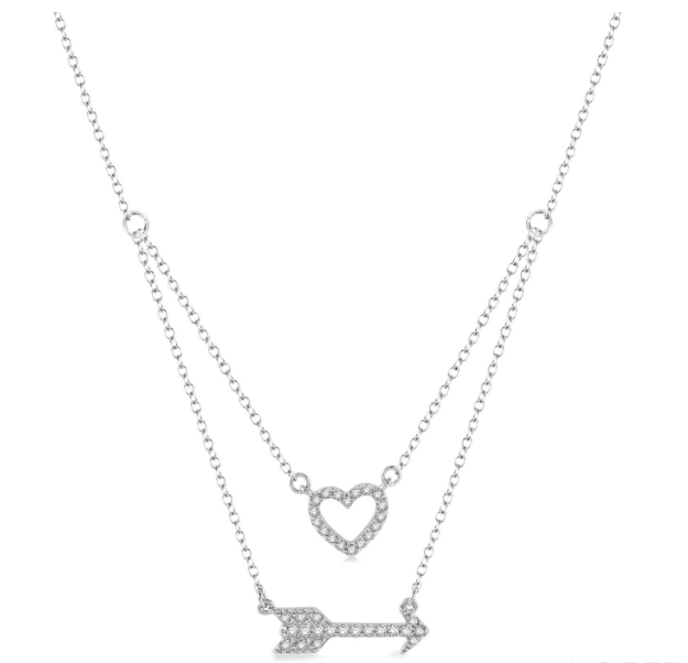 10kt White Gold Heart & Arrow Layered Diamond Fashion Pendant