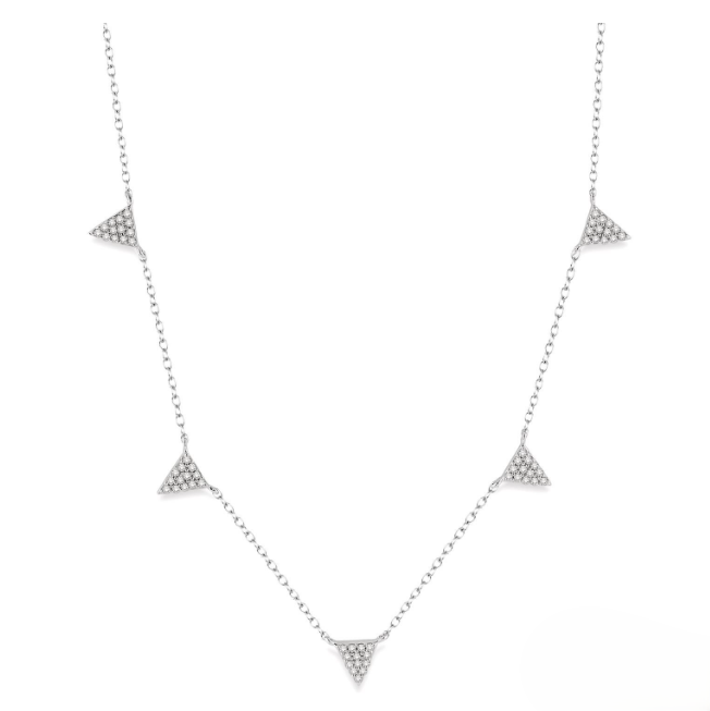 14kt White Gold Triangle Station Diamond Necklace