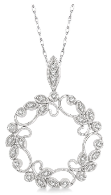 10kt White Gold Lattice Paisley Round Diamond Pendant