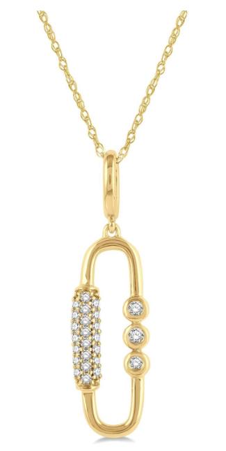 10kt Yellow Gold Paperclip Shape Diamond Pendant