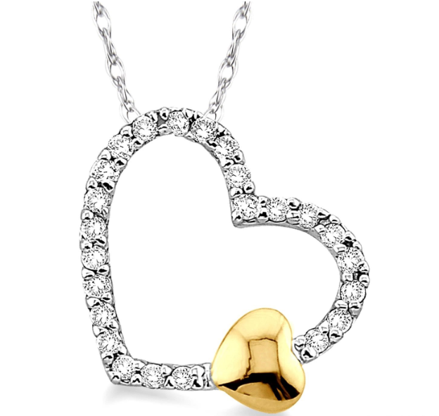 14kt White and Yellow Gold Floating Heart Diamond Pendant