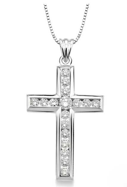 14kt White Gold Channel Set Diamond Cross Pendant