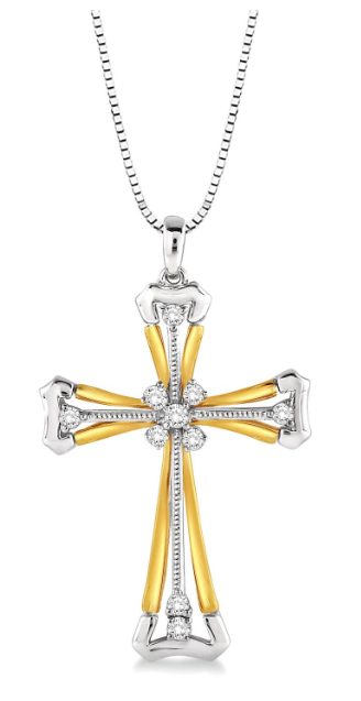 14kt White and Yellow Gold Cross Diamond Pendant