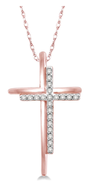 10kt Rose Gold Double Cross Diamond Pendant