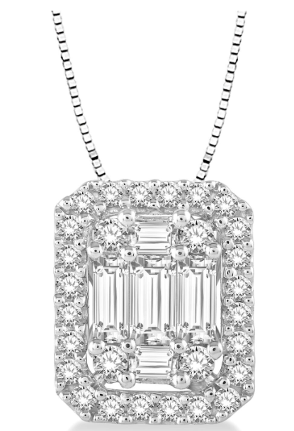 14kt White Gold Octagon Shape Halo Fusion Diamond Pendant