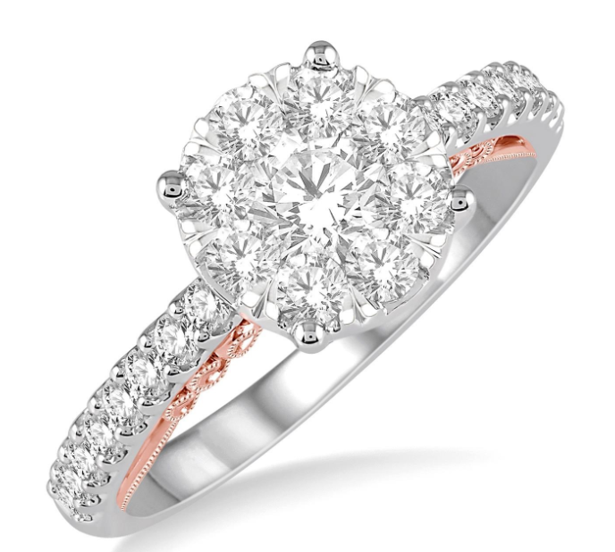 14kt White and Rose Gold Lovebright Vintage Style Diamond Engagement Ring