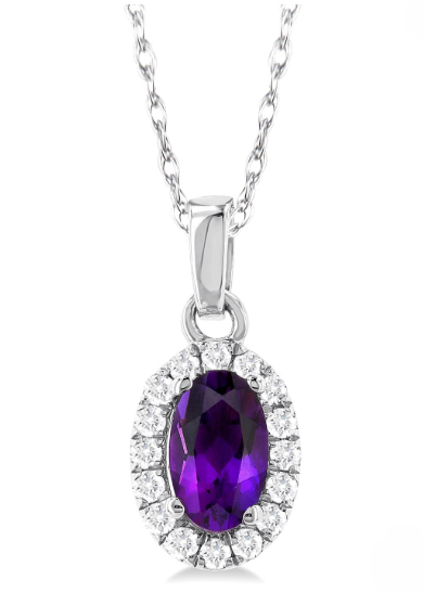 10Kt White Gold Center Of My World Halo Pendant with Amethyst and Natural Diamonds