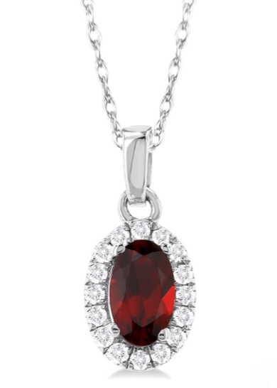 10Kt White Gold Center Of My World Halo Pendant with Garnet and Natural Diamonds