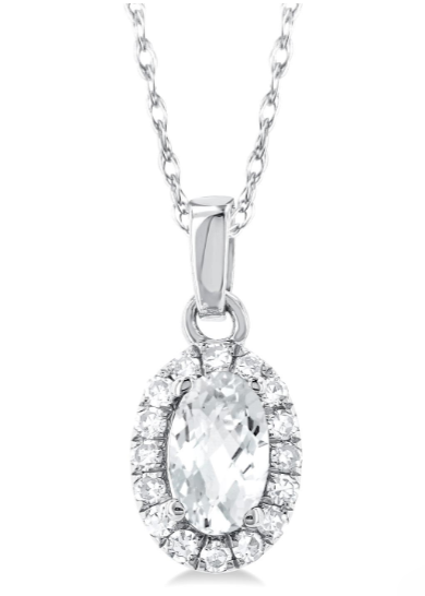 10Kt White Gold Center Of My World Halo Pendant with Topaz and Natural Diamonds