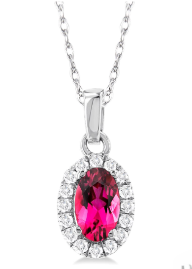 10Kt White Gold Center Of My World Halo Pendant with Tourmaline and Natural Diamonds