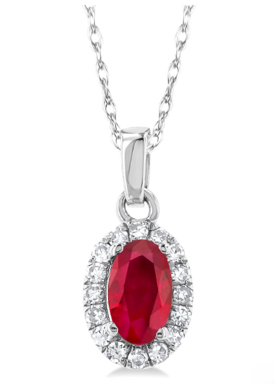 Lasker Classic 10Kt White Gold Center Of My World Halo Pendant With Ruby and Natural Diamonds