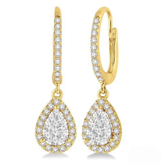 14kt Yellow Gold Lovebright Diamond Halo Dangle Earrings