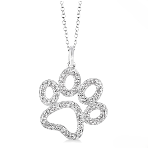 Sterling Silver Diamond Pet Paw Pendant