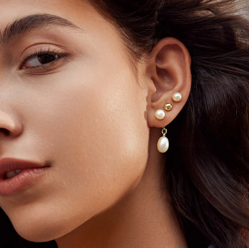 Ania Haie 14Kt Gold Overlay Freshwater Pearl Stud Ear Jackets