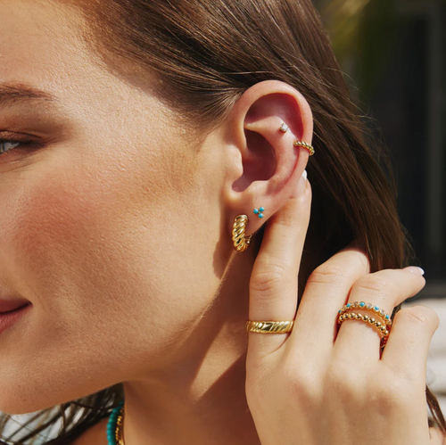 Ania Haie 14Kt Gold Overlay Lab Created Turquoise Lotus Stud Earrings