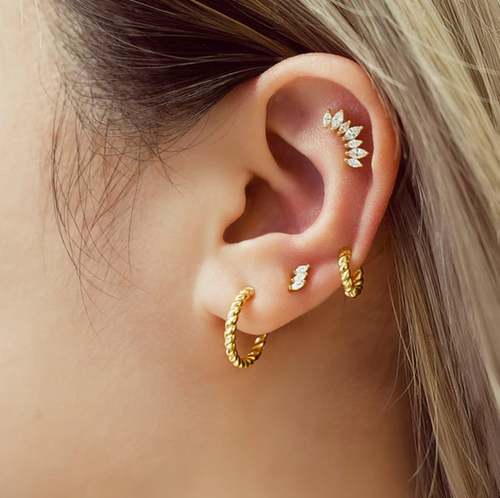 Anie Haie 14Kt Gold Overlay Texture Medium 12mm Huggie Hoop Earrings