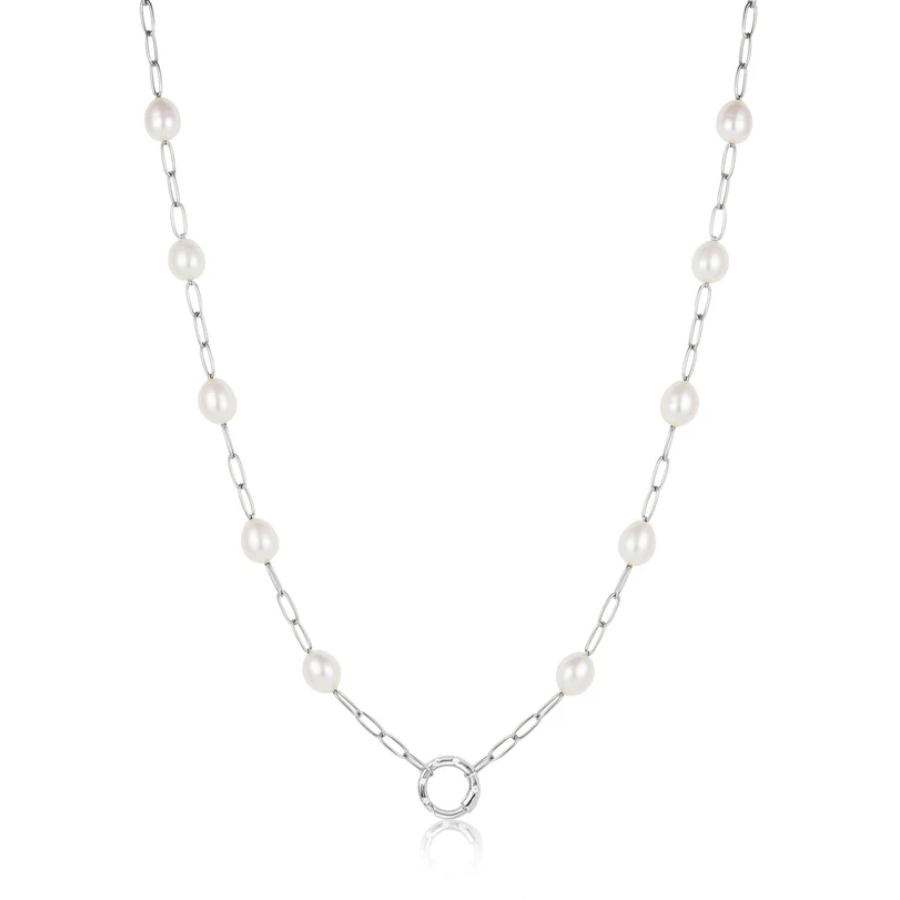 Ania Haie Sterling Silver Pearl Chain Charm Connector Necklace