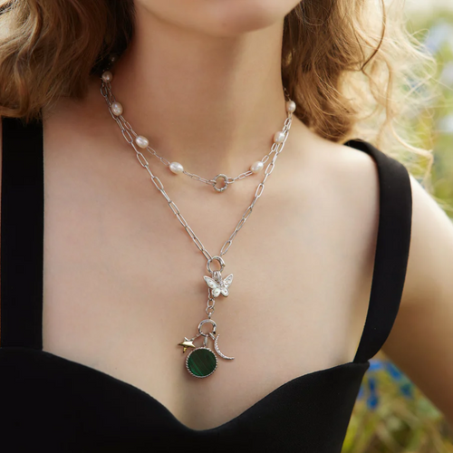 Ania Haie Sterling Silver Pearl Chain Charm Connector Necklace