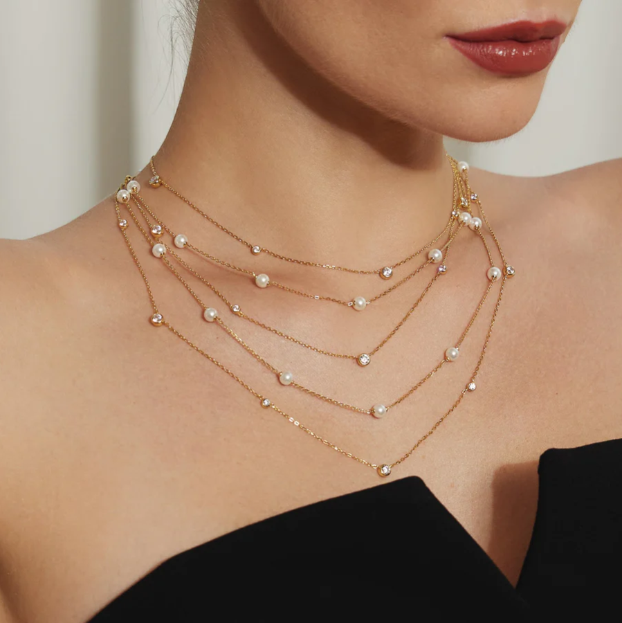 Ania Haie 14Kt Gold Overlay Bezel Cubic Zirconia Station Necklace
