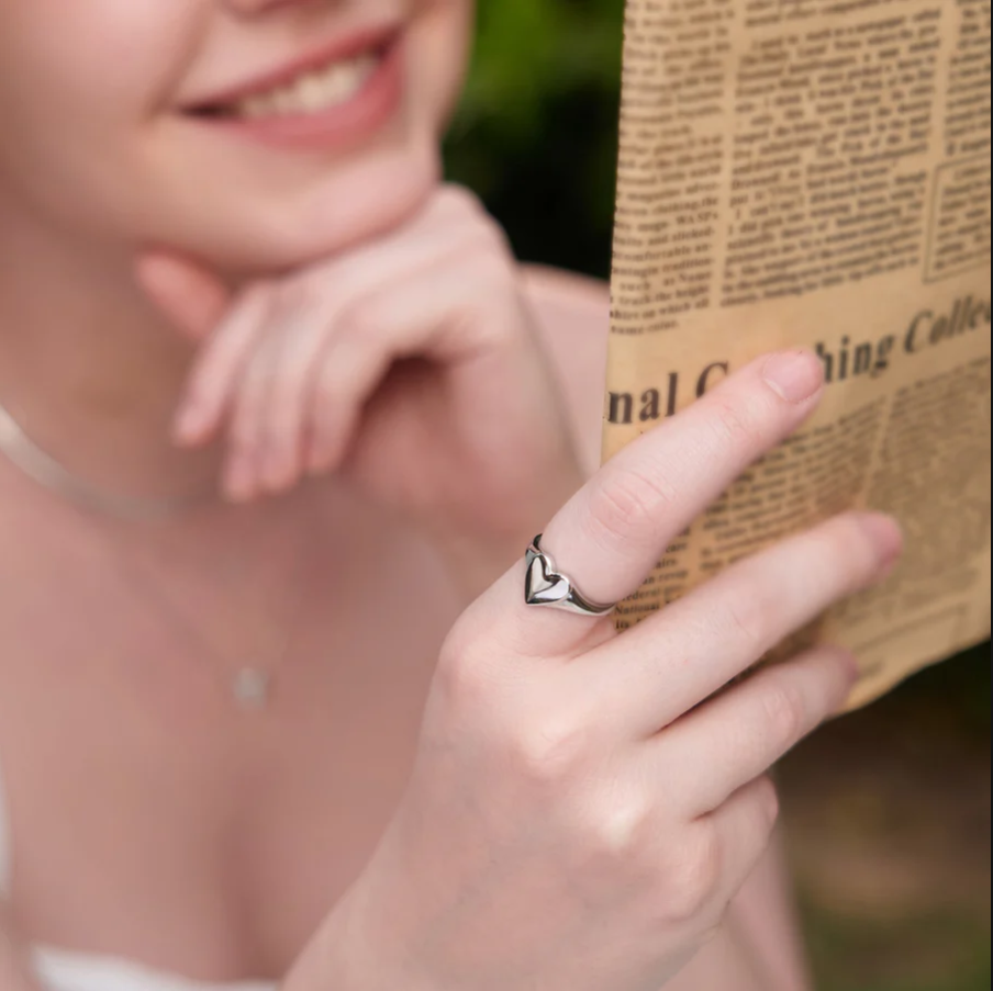 Ania Haie Love Signet Heart Ring in Sterling Silver