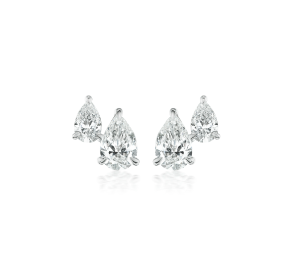 18Kt White Gold Double Pear 2.02cttw Diamond Stud Earrings
