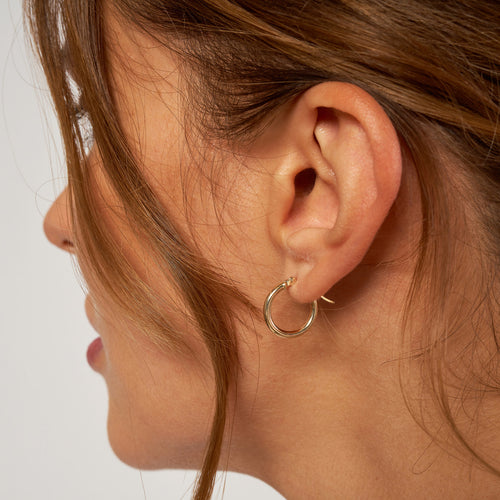 10Kt Yellow Gold 2x15mm Round Hoop Earrings