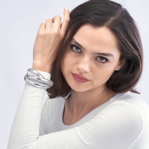 Sterling Silver 3 Strand 10mm Twisted Layered Tubogas Bangle