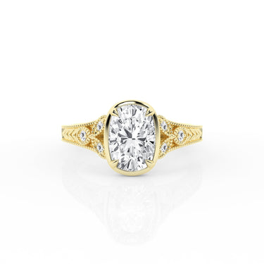 Lasker Big Rocks 14Kt Yellow Gold Engraved Vintage-Style Ring With 3.11ct Elongated Cushion Lab-Grown Diamond