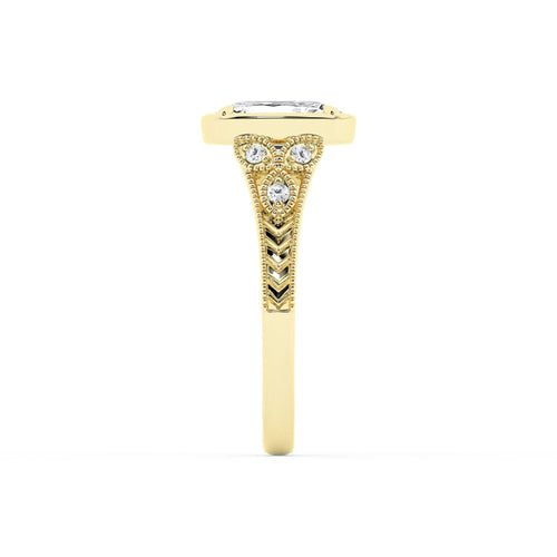 Lasker Big Rocks 14Kt Yellow Gold Engraved Vintage-Style Ring With 3.11ct Elongated Cushion Lab-Grown Diamond