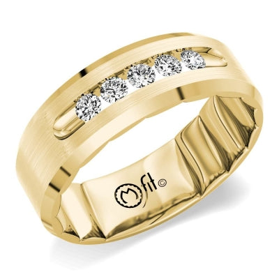 14Kt Yellow Gold 7mm Beveled Edge M-Fit  5.50Cttw Channel Set Round Diamond Band - Size 10.5