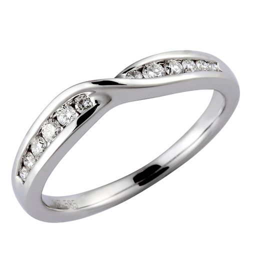 14Kt White Gold Channel Set Pinched Contour Ring With .22cttw Natural Diamonds