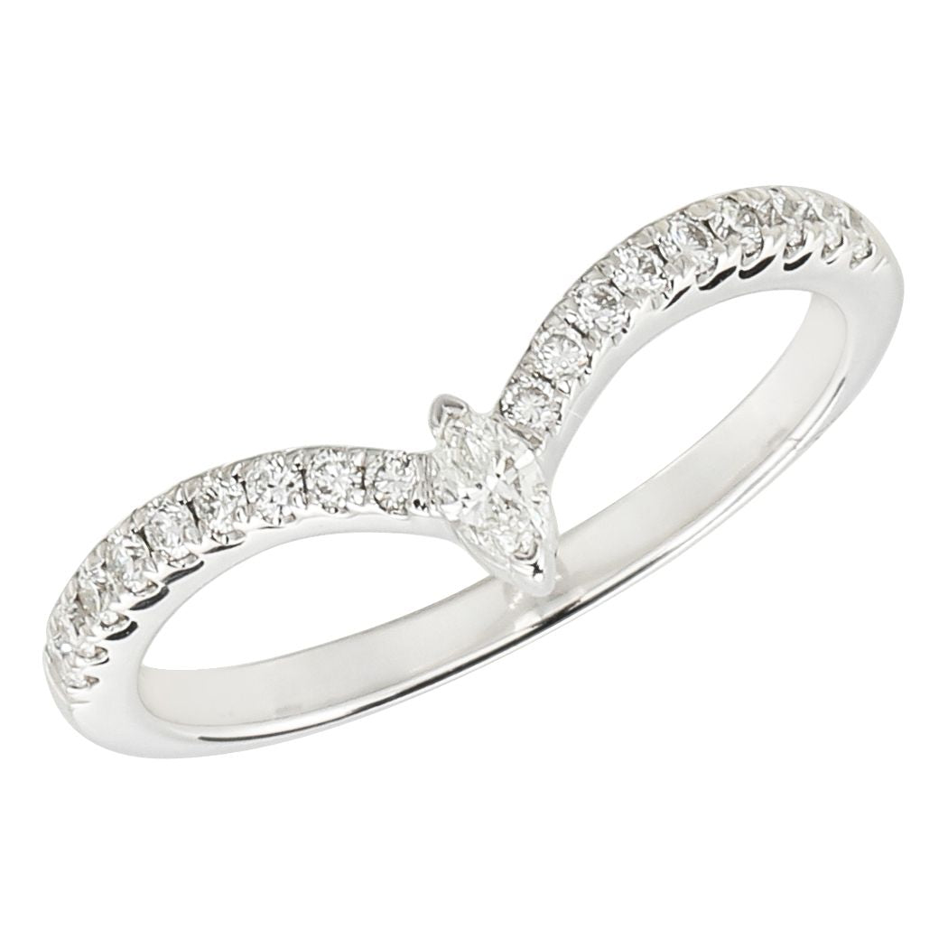 18Kt White Gold Chevron Round and Marquise Diamond Anniversary Band
